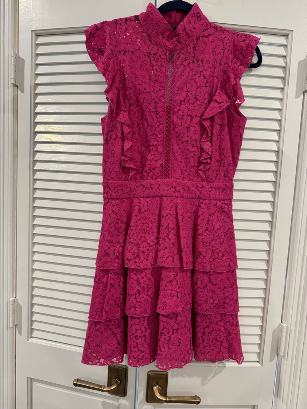 Women's Fuchsia Lace Ruffle Tiered Mini Dress